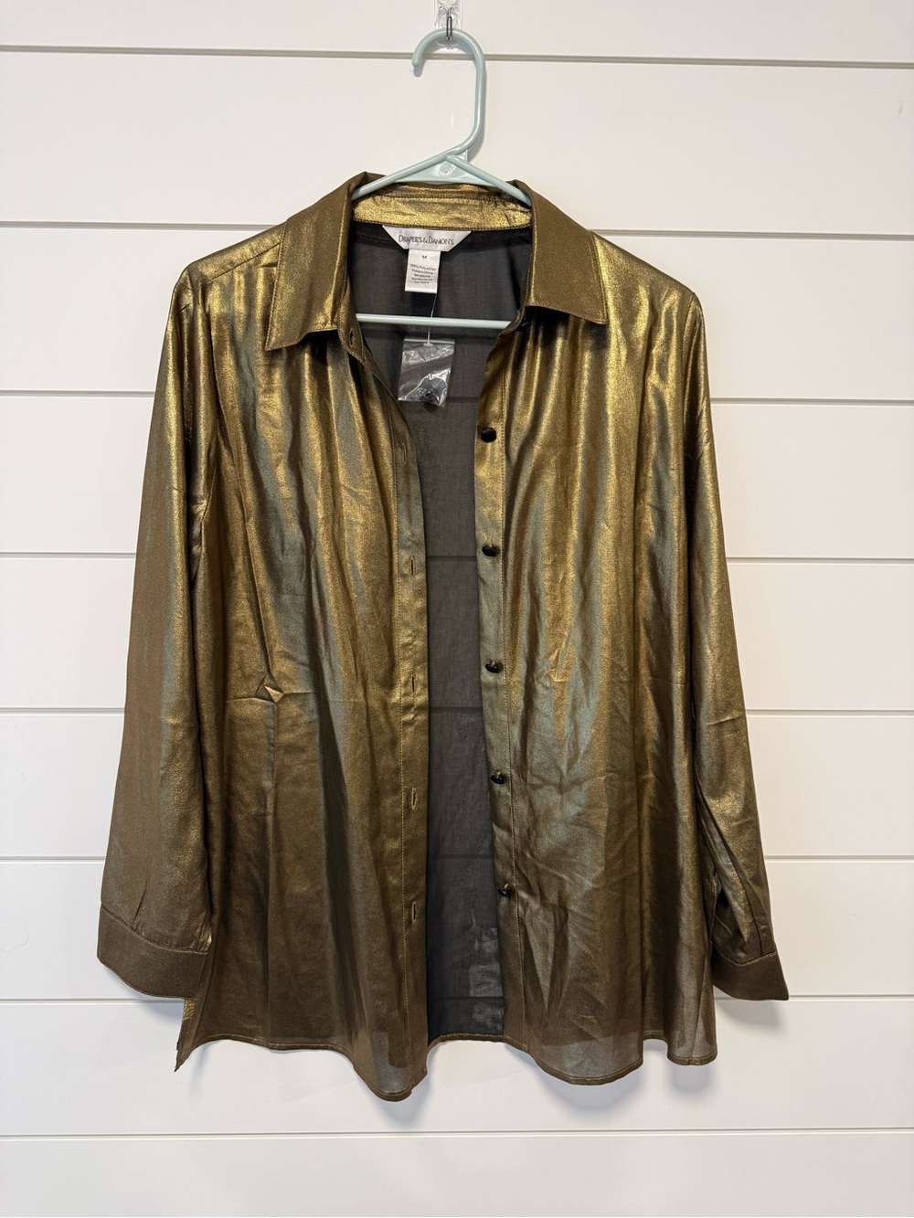 Draper’s and Damon’s Metallic Gold Shiny Button-Front Shirt Night Out Size M